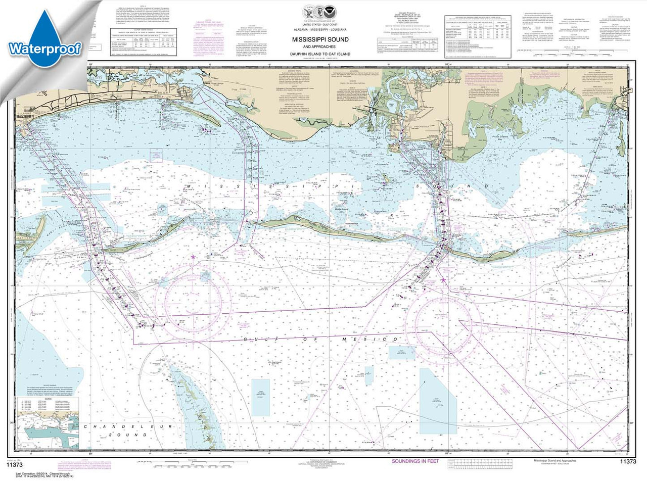 Waterproof NOAA Chart 11373: Mississippi Sound and approaches Dauphin Island to Cat Island