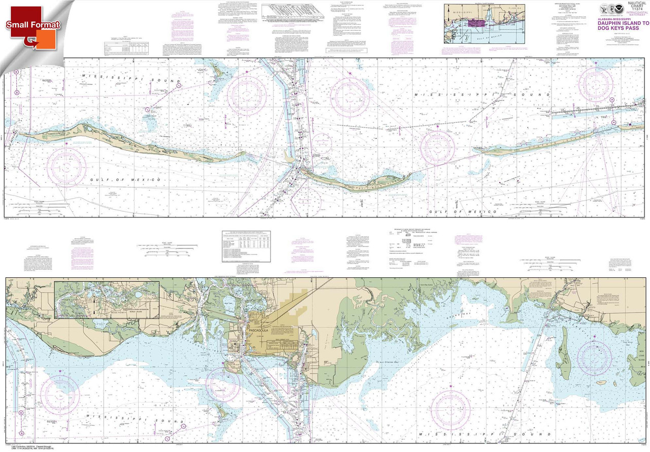 Small Format NOAA Chart 11374: Intracoastal Waterway Dauphin Island to Dog Keys Pass