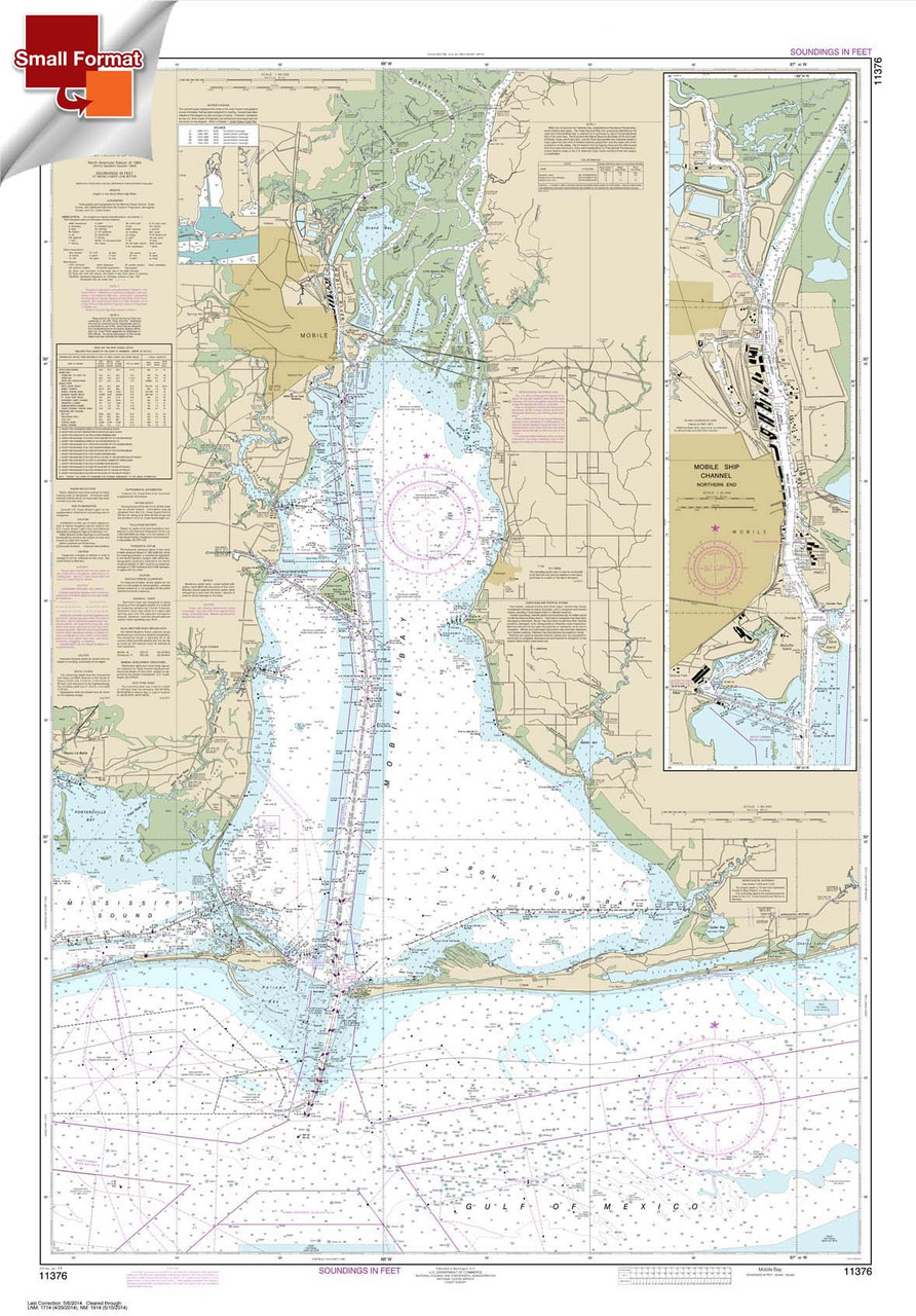 Small Format NOAA Chart 11376: Mobile Bay Mobile Ship Channel-Northern End