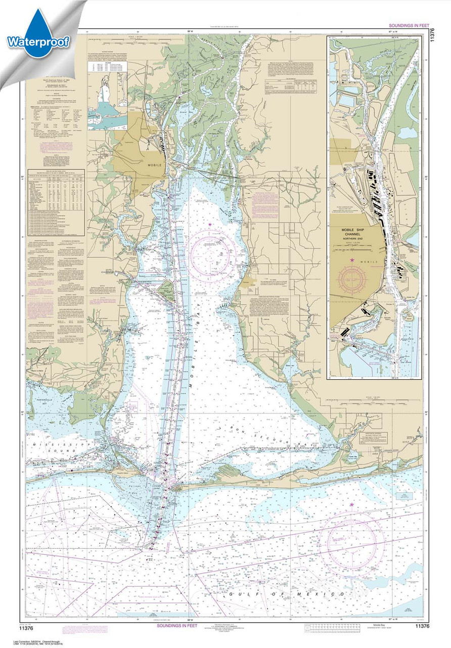 Waterproof NOAA Chart 11376: Mobile Bay Mobile Ship Channel-Northern End