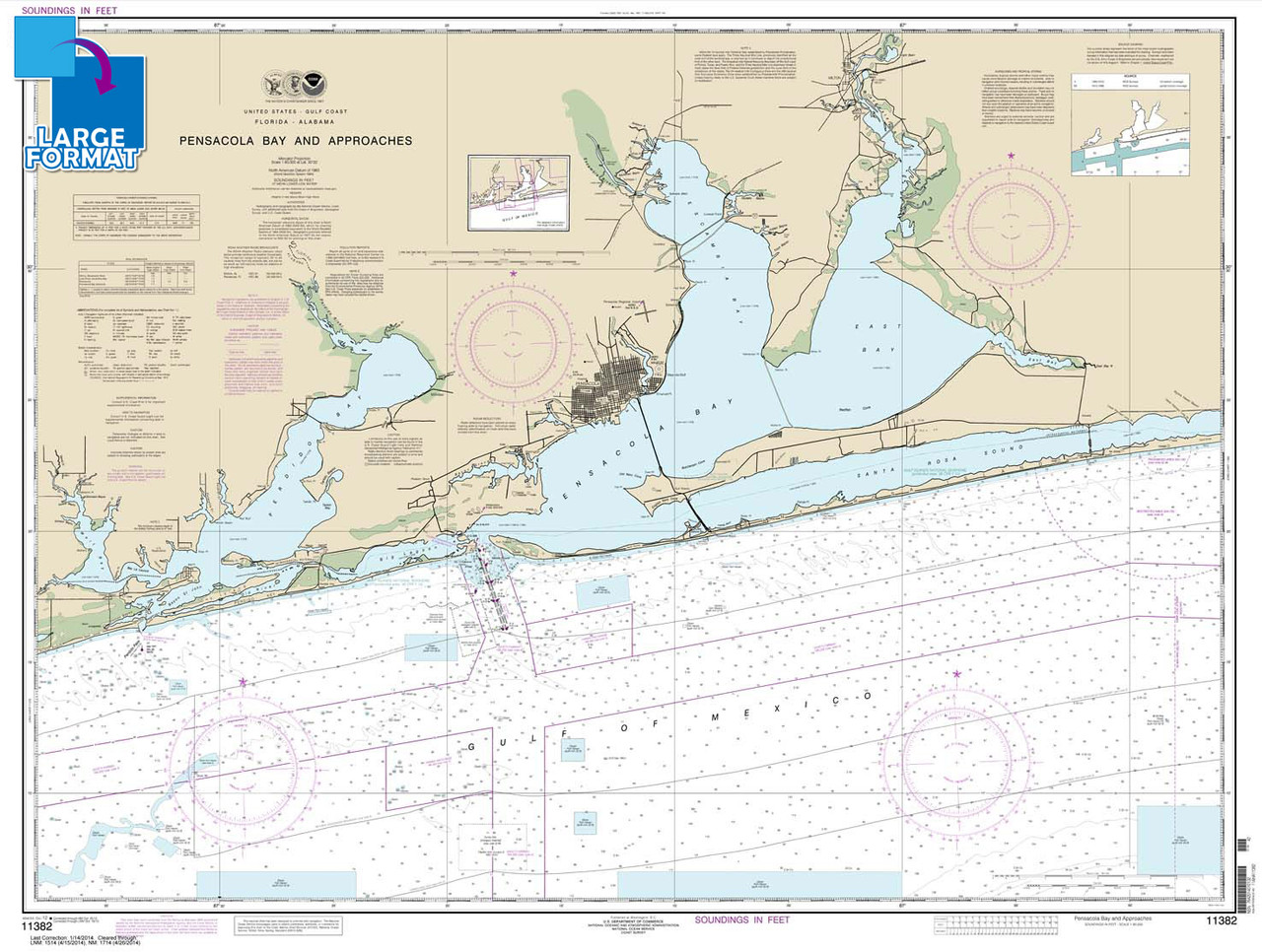 Large Format NOAA Chart 11382: Pensacola Bay and approaches