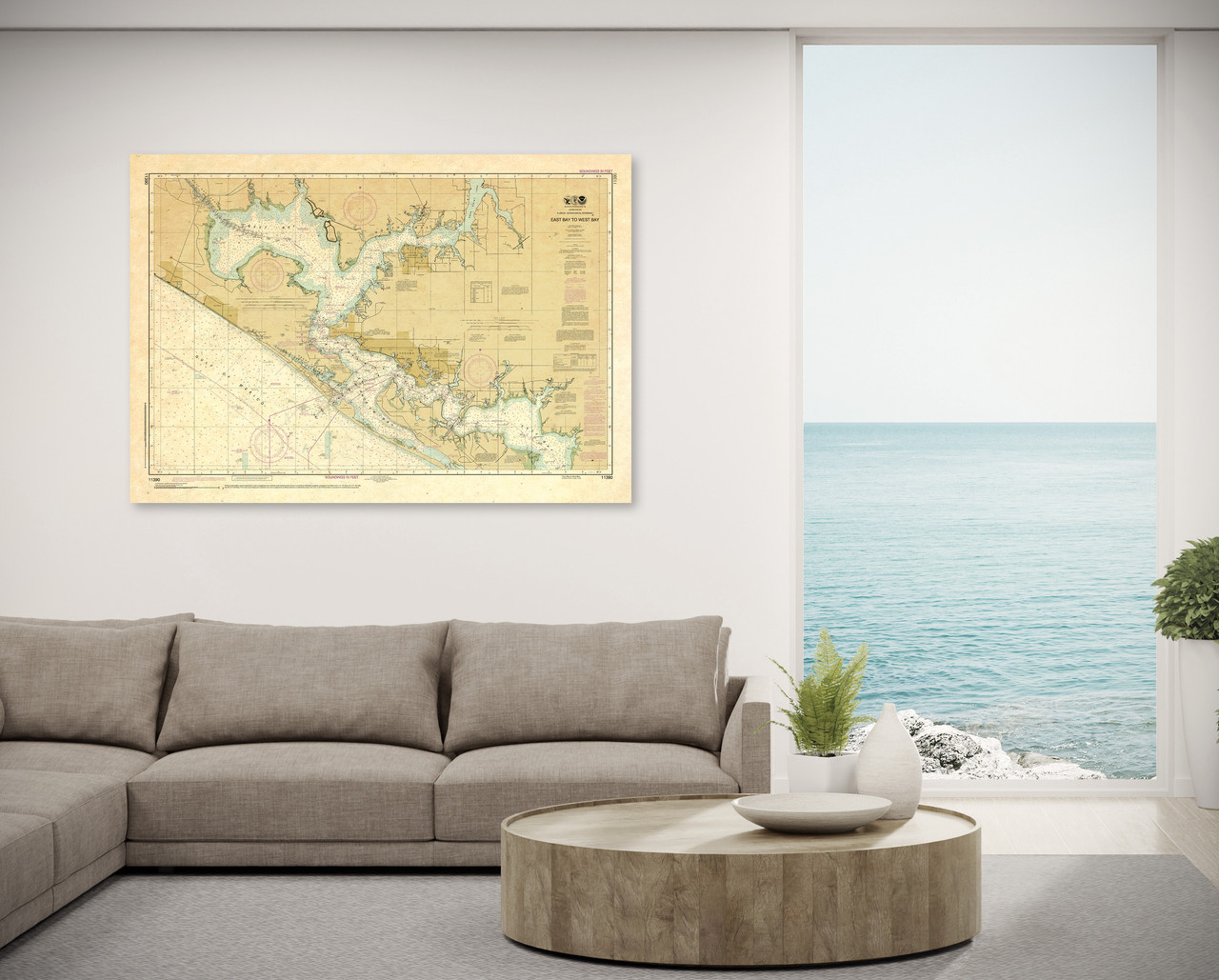 ANTIQUED NOAA Chart 11390: Intracoastal Waterway East Bay to West Bay