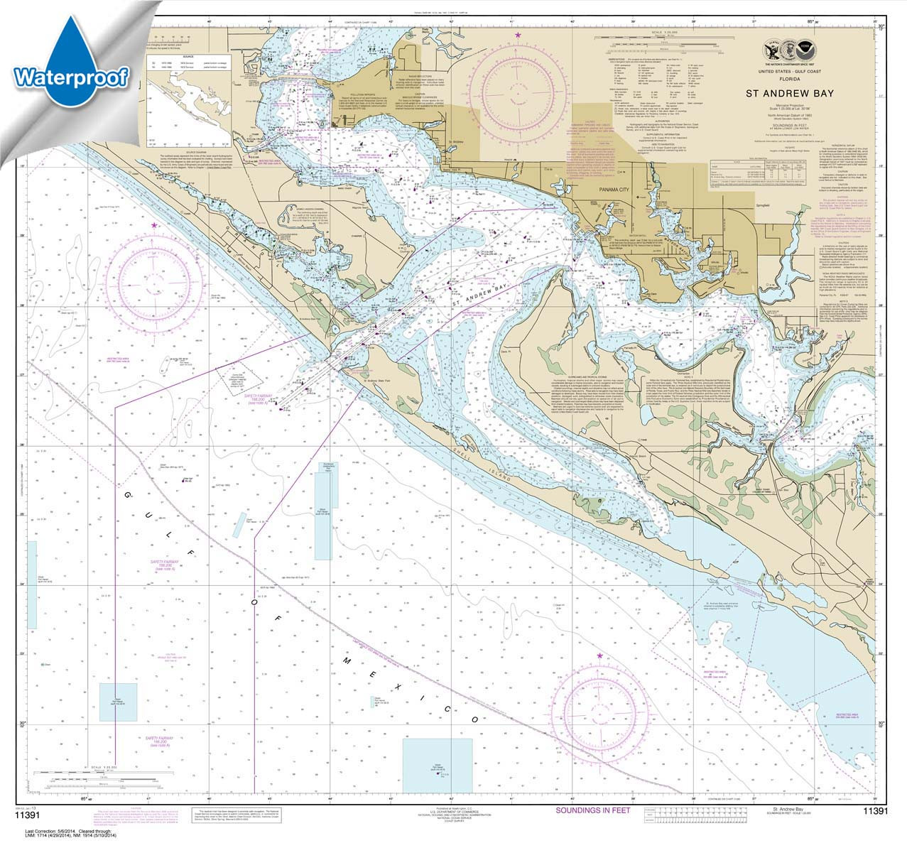 Waterproof NOAA Chart 11391: St. Andrew Bay