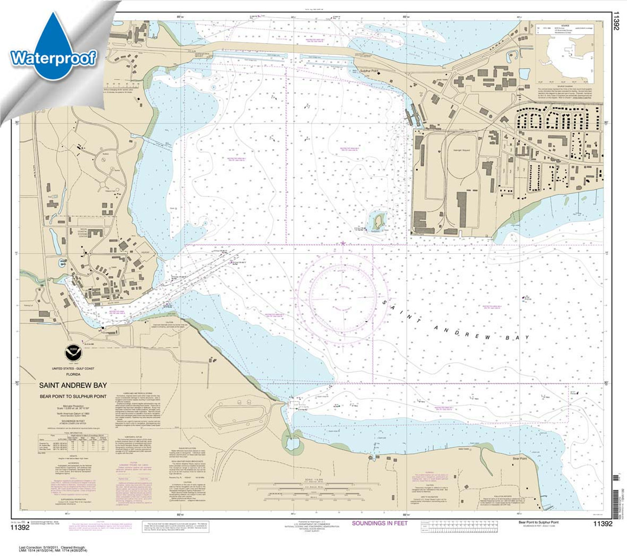 Waterproof NOAA Chart 11392: St. Andrew Bay - Bear Point to Sulpher Point