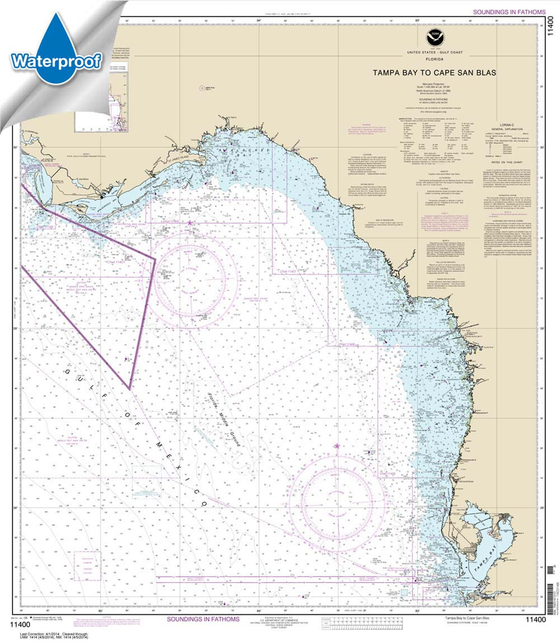 Waterproof NOAA Chart 11400: Tampa Bay to Cape San Blas