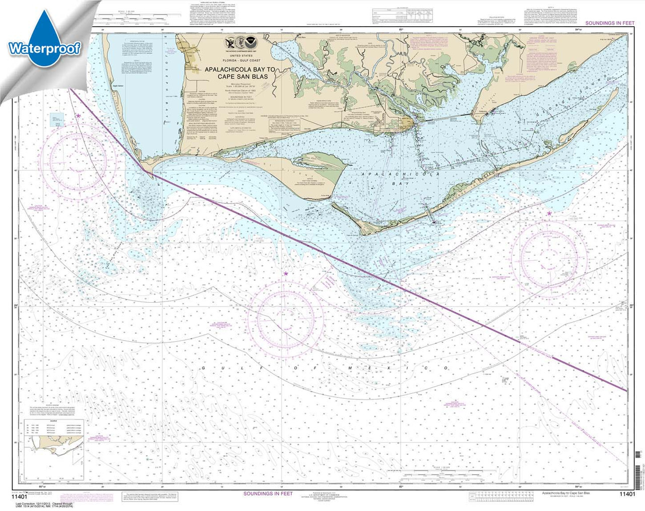 HISTORICAL WATERPROOF NOAA Chart 11401: Apalachicola Bay to Cape San Blas