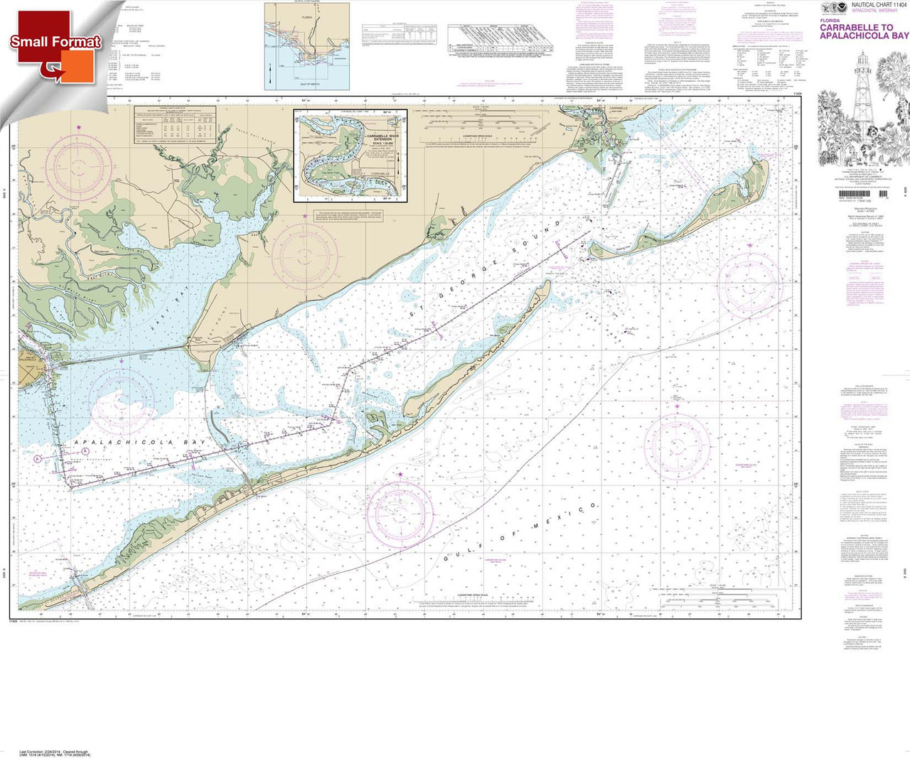 Small Format NOAA Chart 11404: Intracoastal Waterway Carrabelle to Apalachicola Bay;Carrabelle River