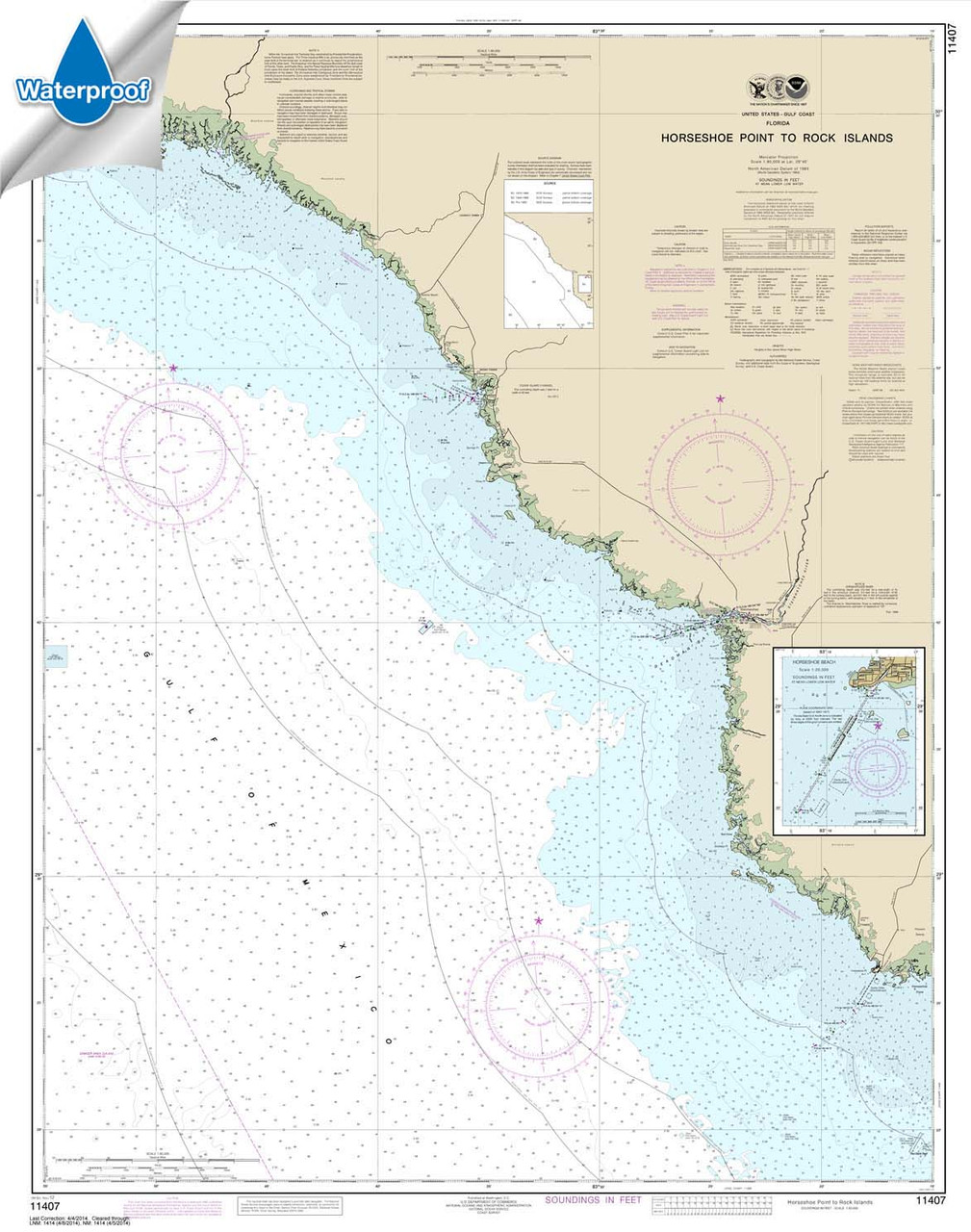 HISTORICAL WATERPROOF NOAA Chart 11407: Horseshoe Point to Rock Islands;Horseshoe Beach