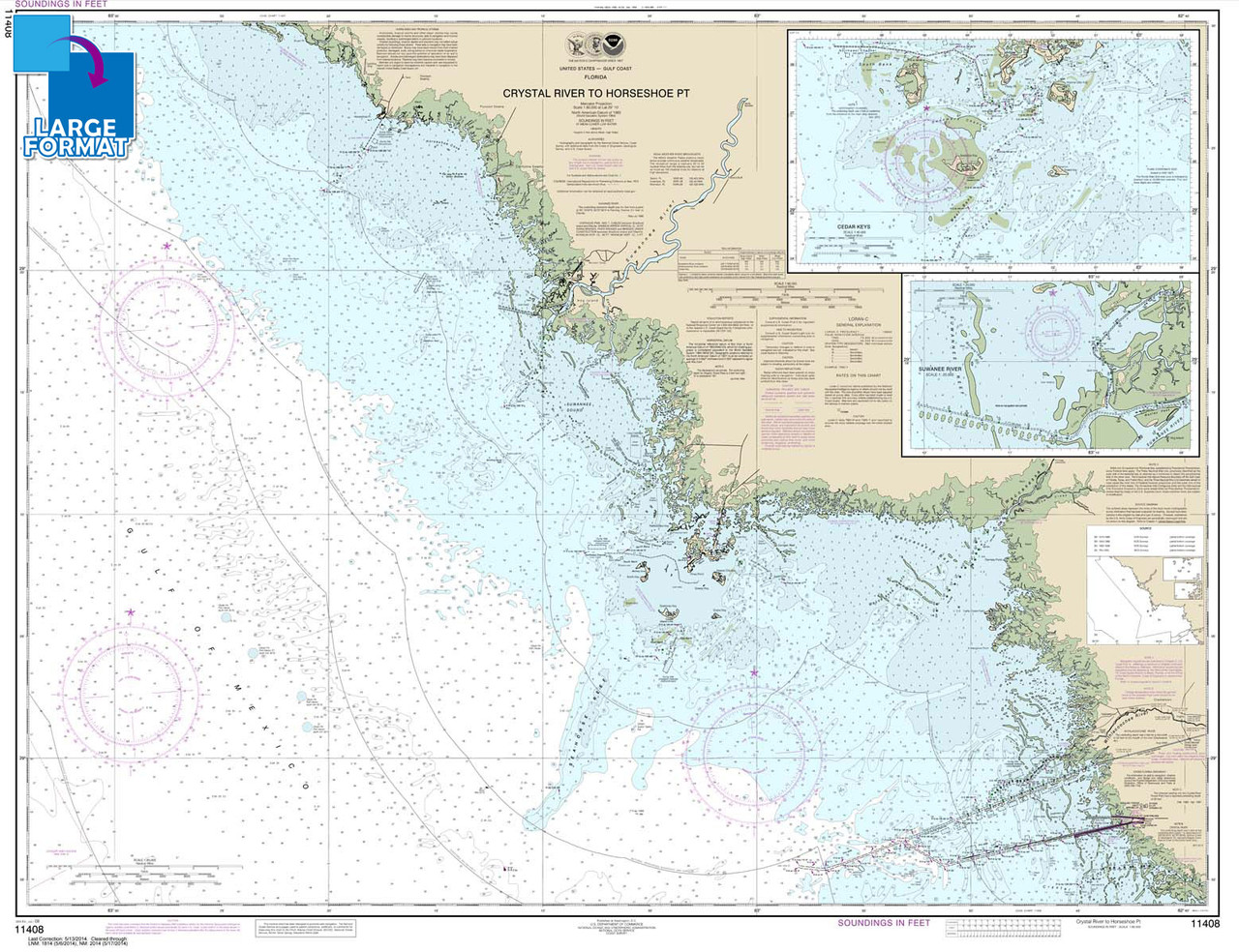 Large Format NOAA Chart 11408: Crystal River to Horseshoe Point;Suwannee River;Cedar Keys