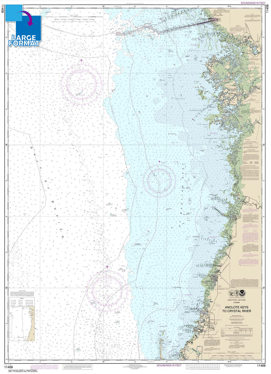 Large Format NOAA Chart 11409: Anclote Keys to Crystal River