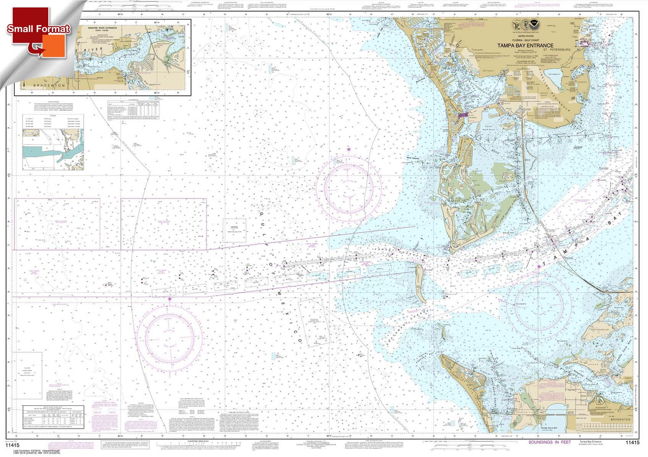 Small Format NOAA Chart 11415: Tampa Bay Entrance; Manatee River Extension
