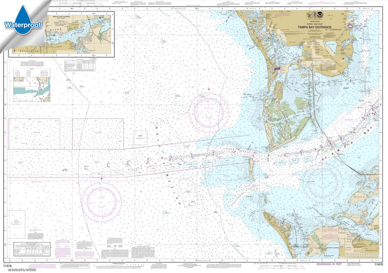 Waterproof NOAA Chart 11415: Tampa Bay Entrance; Manatee River Extension