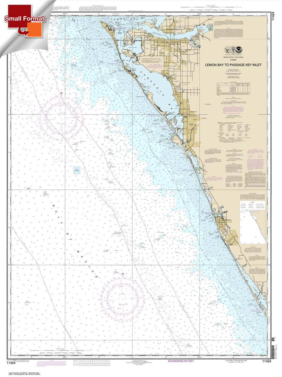 HISTORICAL SMALL FORMAT NOAA Chart 11424: Lemon Bay to Passage Key Inlet