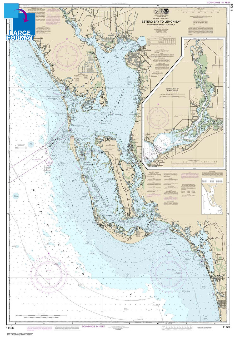 Large Format NOAA Chart 11426: Estero Bay to Lemon Bay: including Charlotte Harbor;Continuation of Peace River