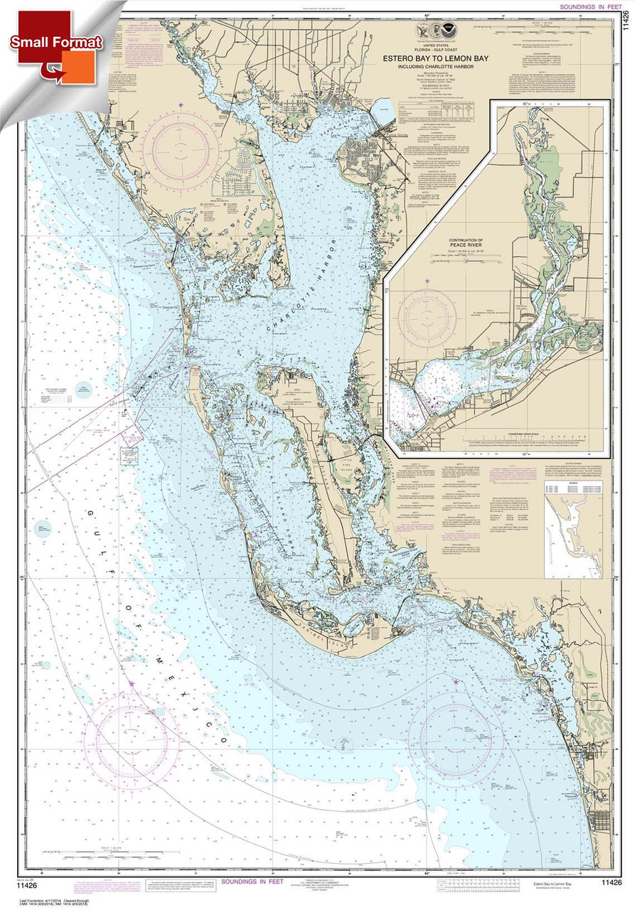 Small Format NOAA Chart 11426: Estero Bay to Lemon Bay: including Charlotte Harbor;Continuation of Peace River