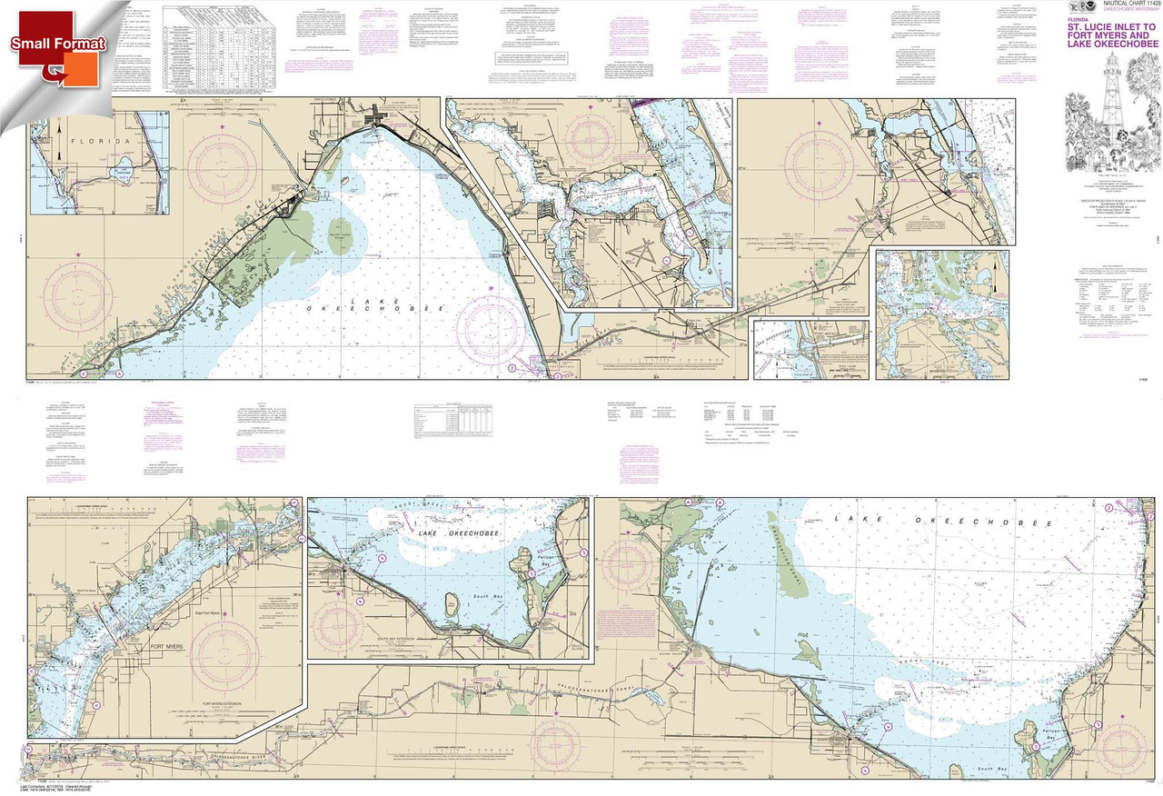 Small Format NOAA Chart 11428: Okeechobee Waterway St. Lucie Inlet to Fort Myers; Lake Okeechobee