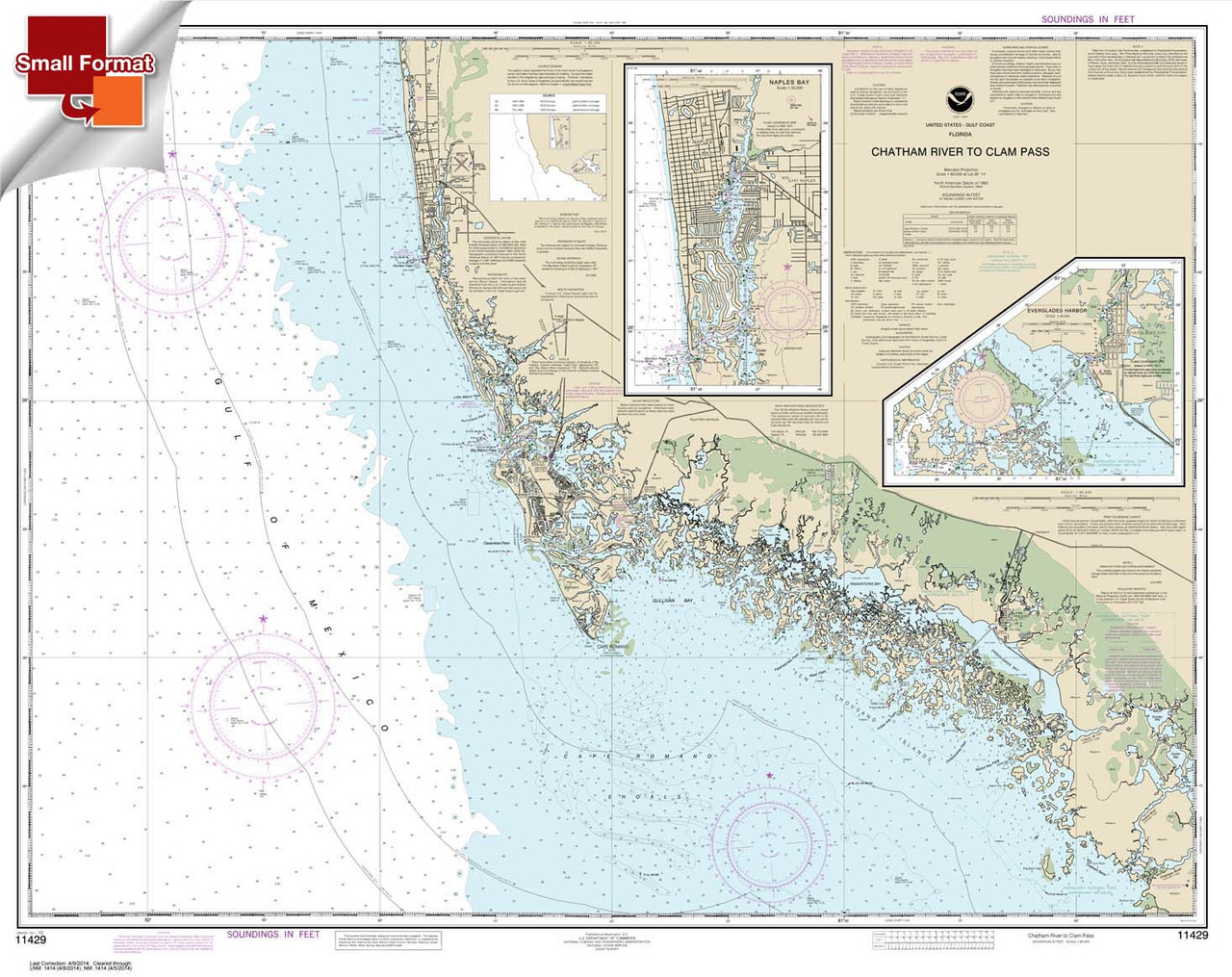 HISTORICAL SMALL FORMAT NOAA Chart 11429: Chatham River to Clam Pass;Naples Bay;Everglades Harbor