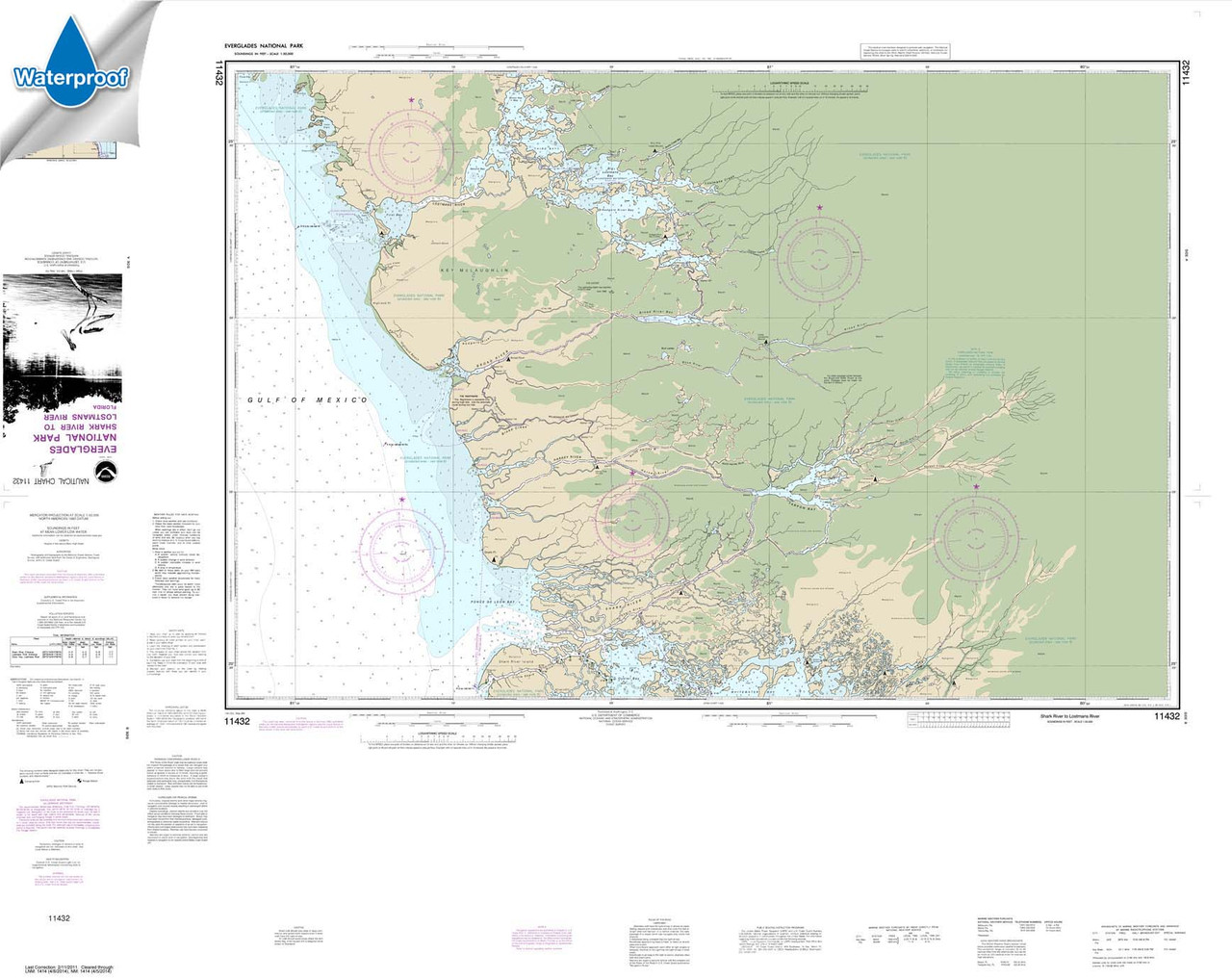 HISTORICAL WATERPROOF NOAA Chart 11432: Everglades National Park Shark River to Lostmans River