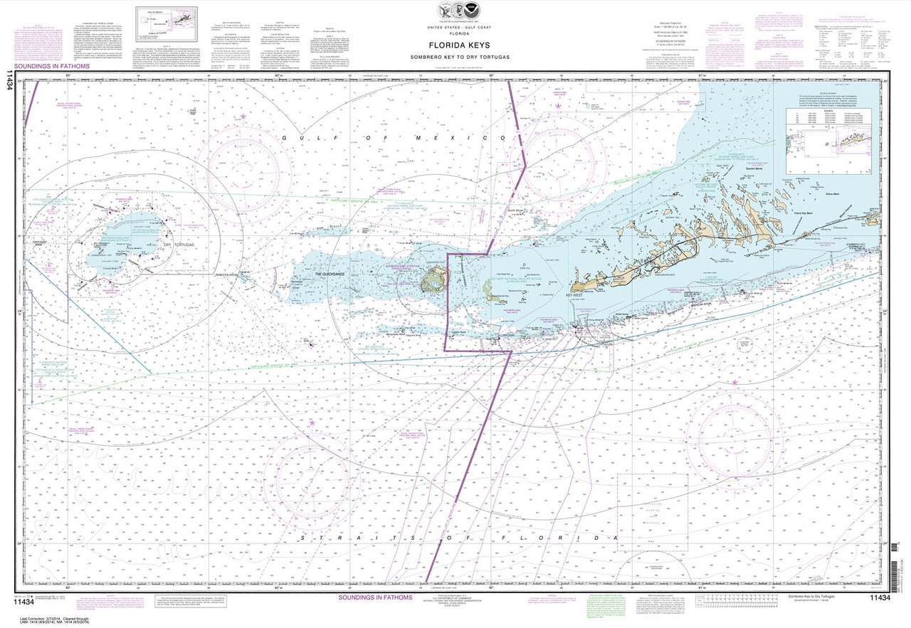 NOAA Chart 11434: Florida Keys Sombrero Key to Dry Tortugas