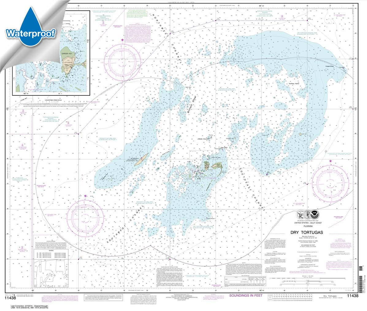 HISTORICAL WATERPROOF NOAA Chart 11438: Dry Tortugas;Tortugas Harbor