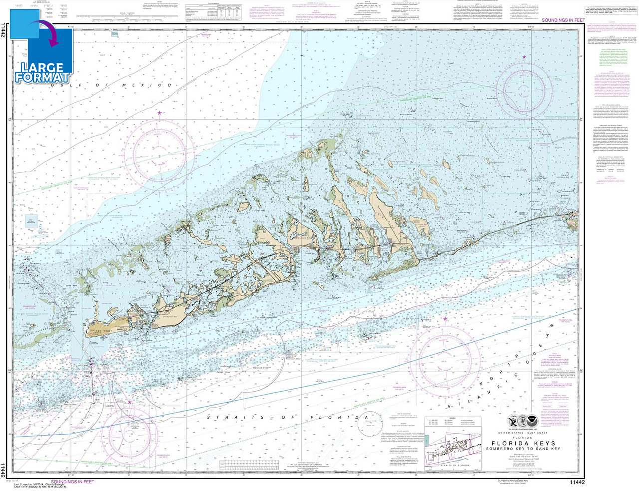 Large Format NOAA Chart 11442: Florida Keys Sombrero Key to Sand Key