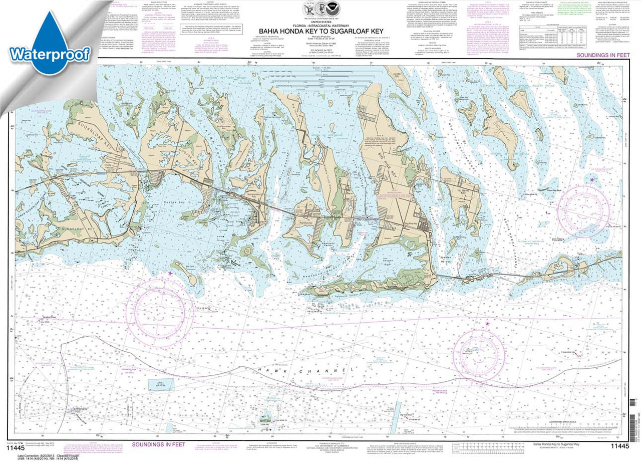 HISTORICAL WATERPROOF NOAA Chart 11445: Intracoastal Waterway Bahia Honda Key to Sugarloaf Key