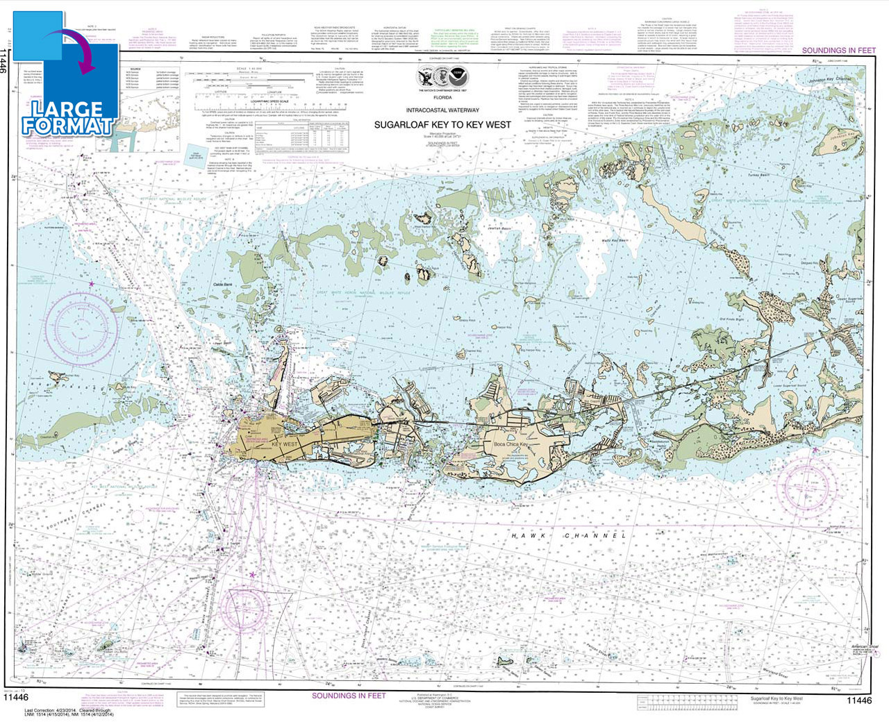 Large Format NOAA Chart 11446: Intracoastal Waterway Sugarloaf Key To Key West