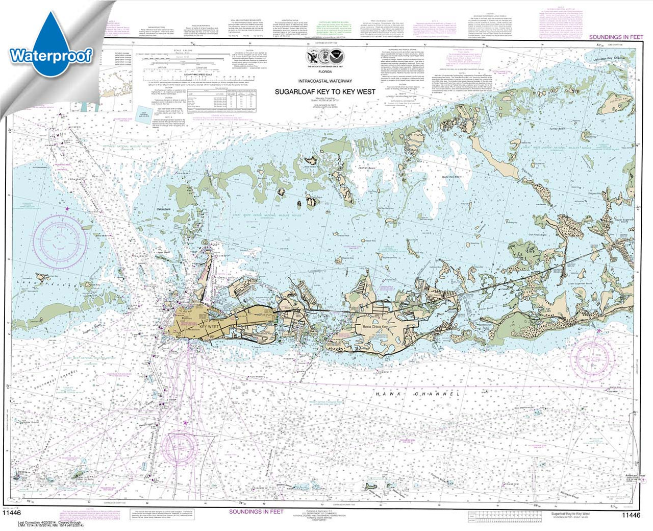 Waterproof NOAA Chart 11446: Intracoastal Waterway Sugarloaf Key To Key West