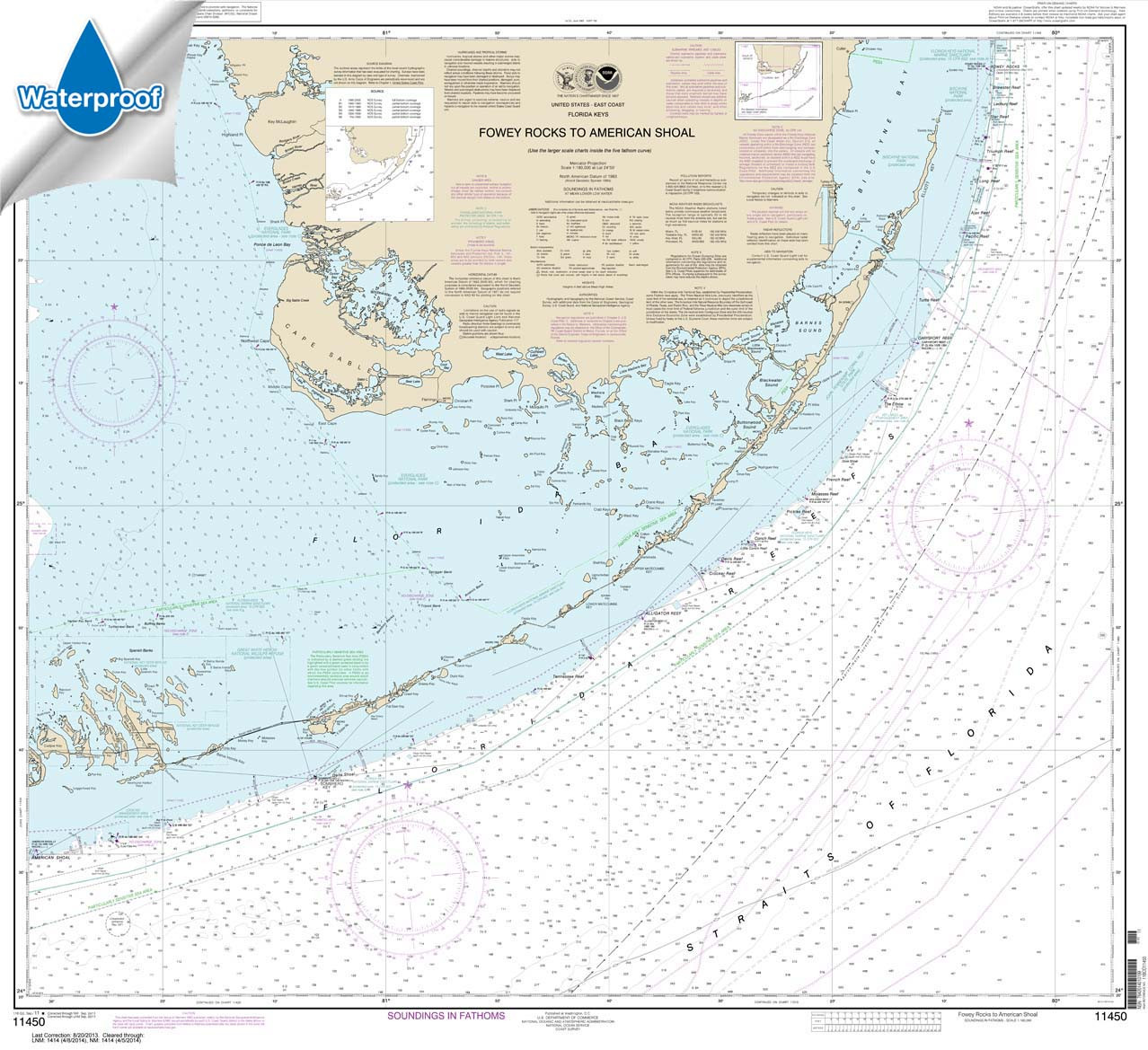 Waterproof NOAA Chart 11450: Fowey Rocks to American Shoal