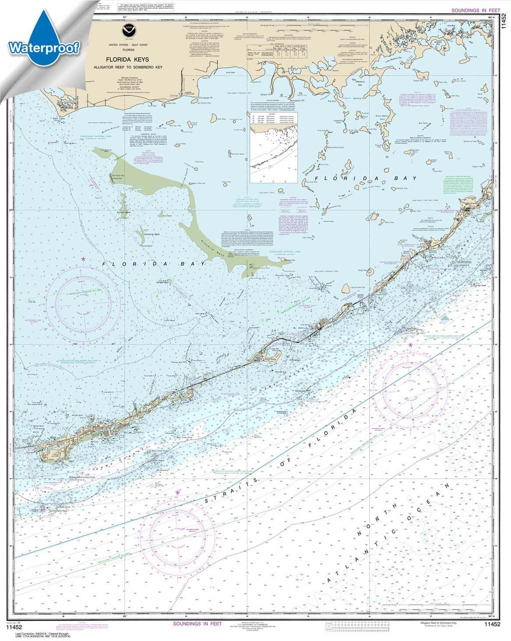 HISTORICAL WATERPROOF NOAA Chart 11452: Intracoastal Waterway Alligator Reef to Sombrero Key