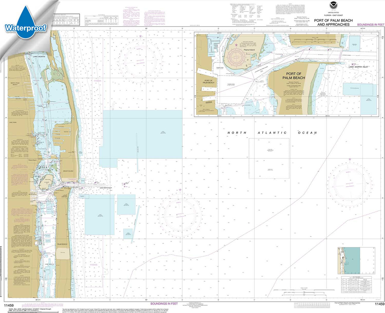 Waterproof NOAA Chart 11459: Port of Palm Beach and Approaches