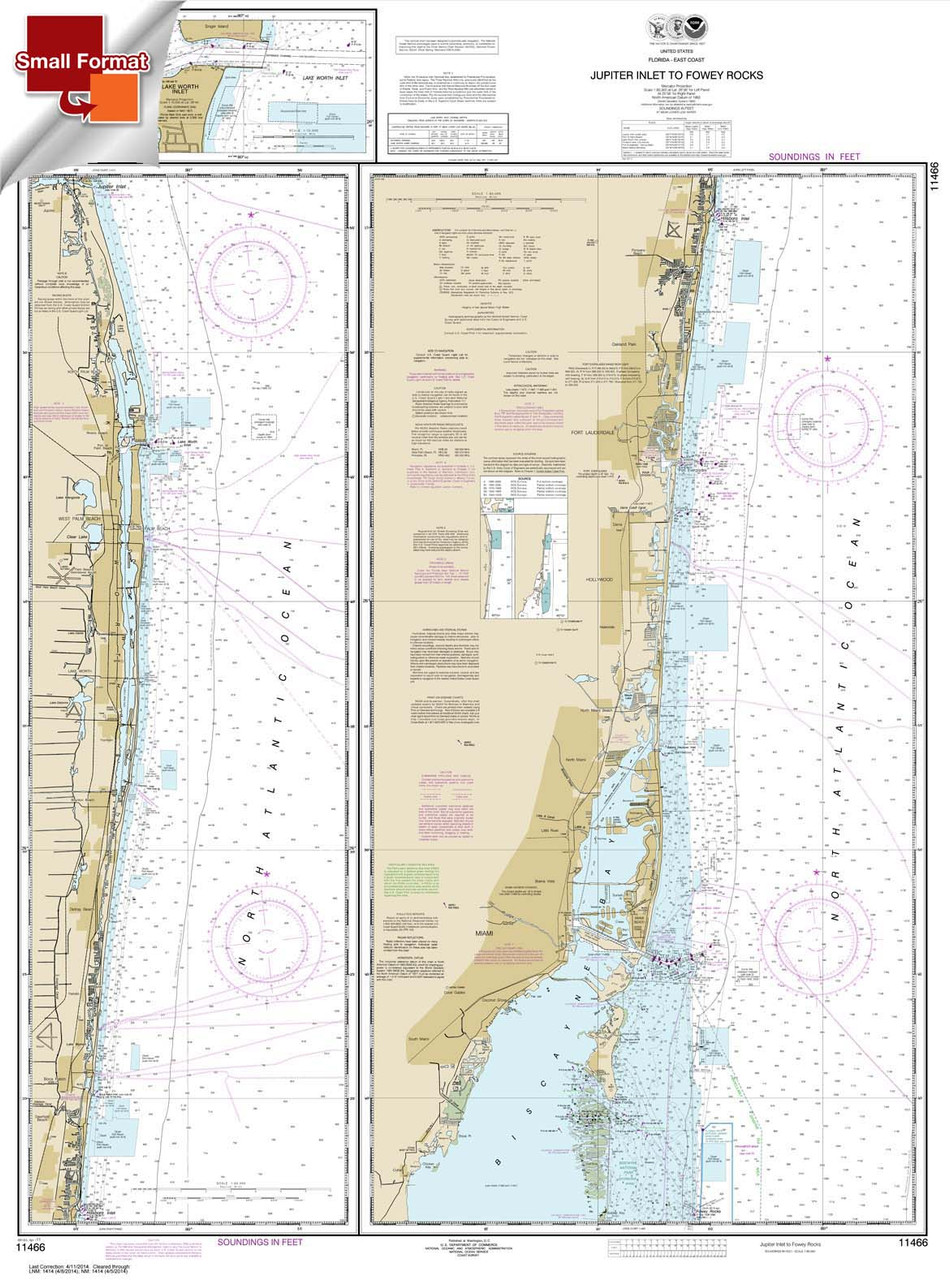 Small Format NOAA Chart 11466: Jupiter Inlet to Fowey Rocks;Lake Worth Inlet