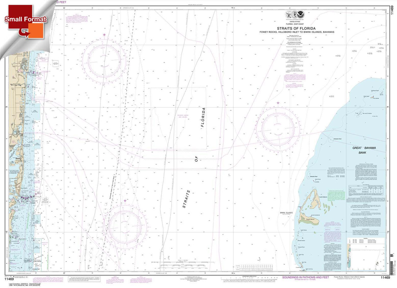Small Format NOAA Chart 11469: Straits of Florida Fowey Rocks: Hillsboro Inlet to Bimini Islands: Bahamas