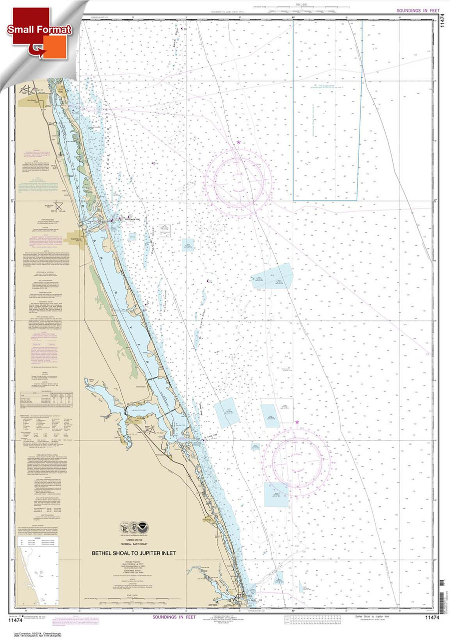 Small Format NOAA Chart 11474: Bethel Shoal to Jupiter Inlet