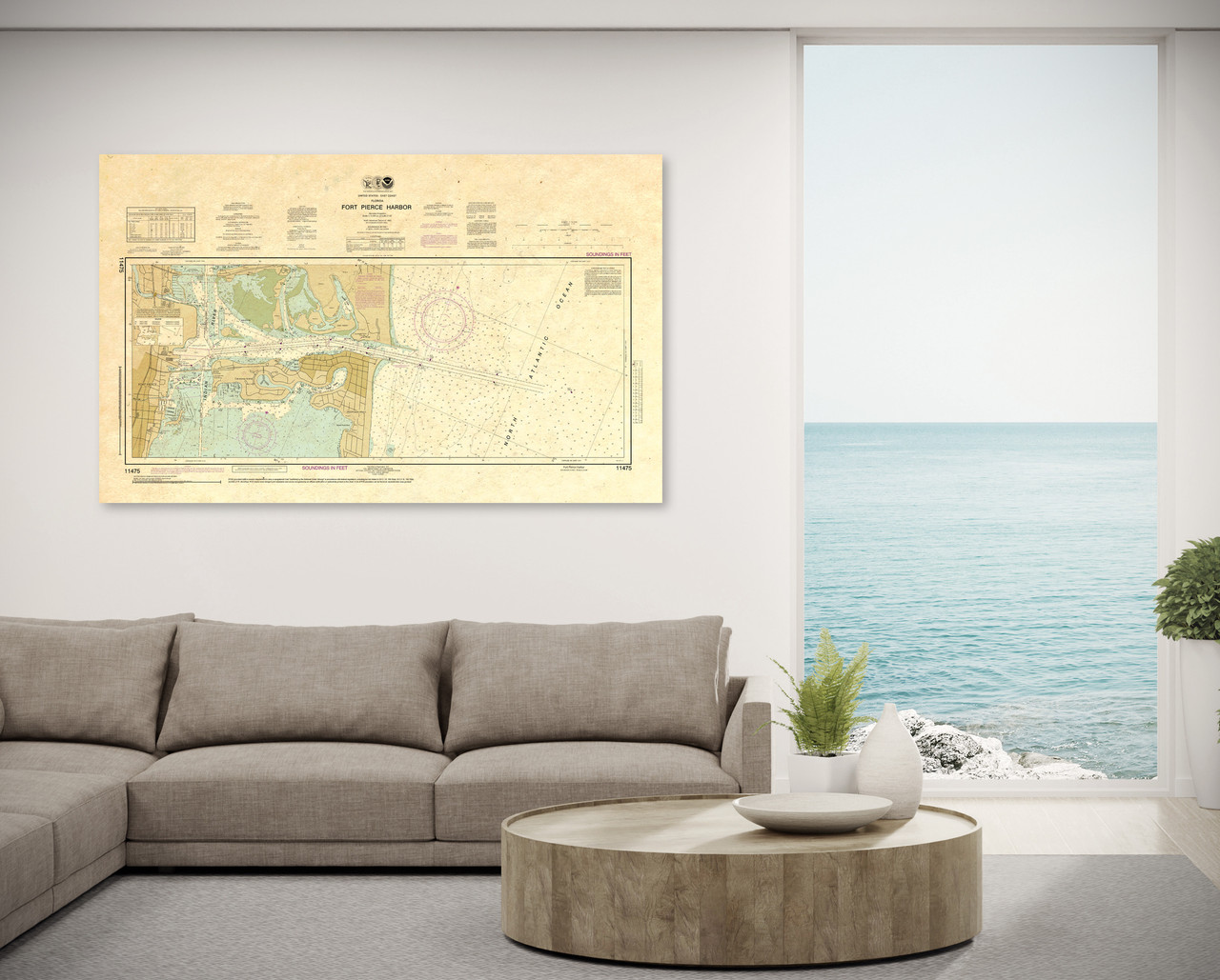 ANTIQUED NOAA Chart 11475: Fort Pierce Harbor