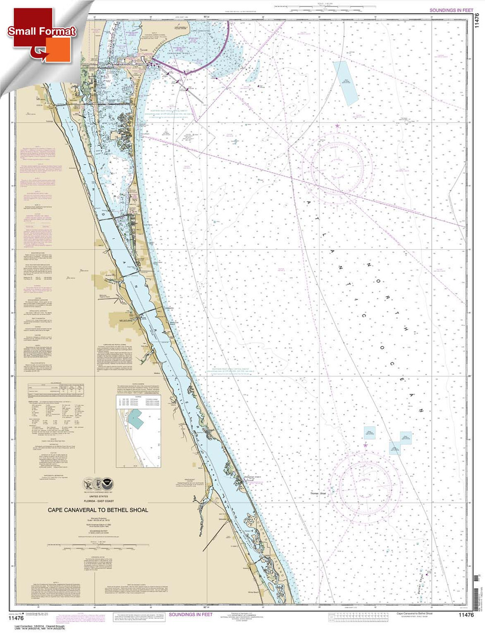 Small Format NOAA Chart 11476: Cape Canaveral to Bethel Shoal