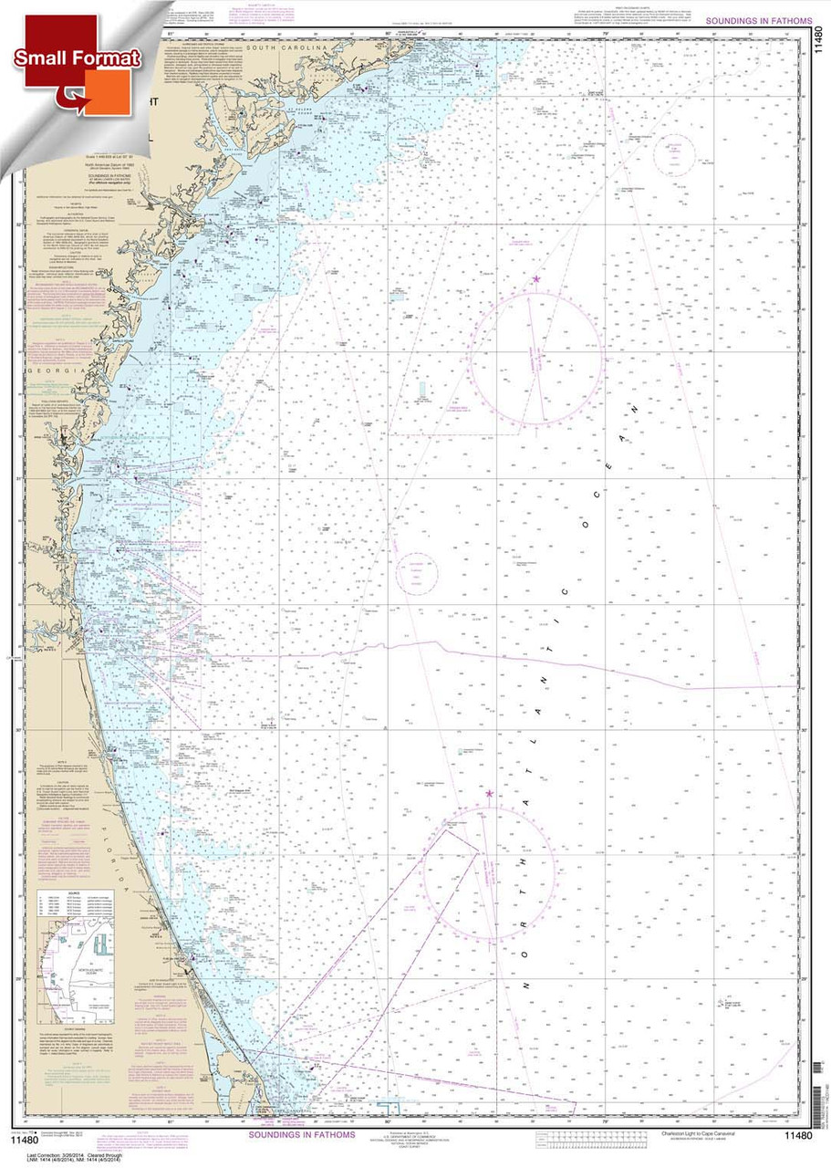 Small Format NOAA Chart 11480: Charleston Light to Cape Canaveral
