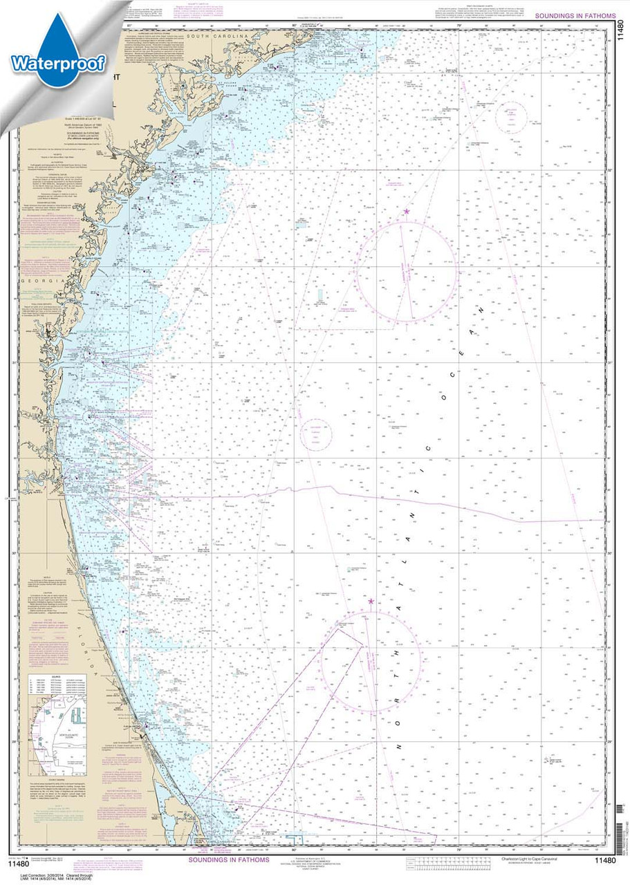Waterproof NOAA Chart 11480: Charleston Light to Cape Canaveral