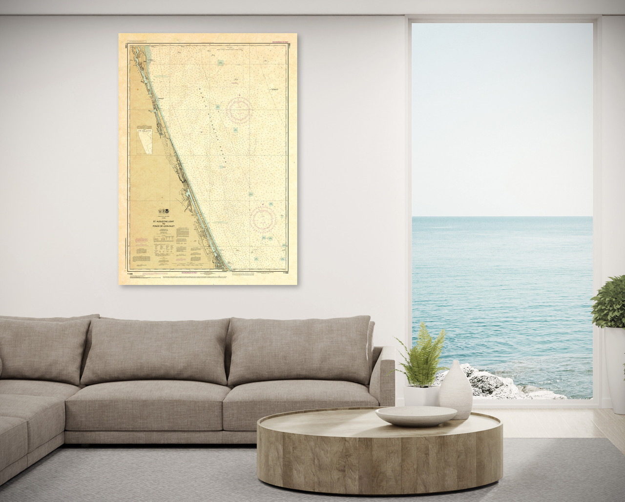 ANTIQUED NOAA Chart 11486: St. Augustine Light to Ponce de Leon Inlet