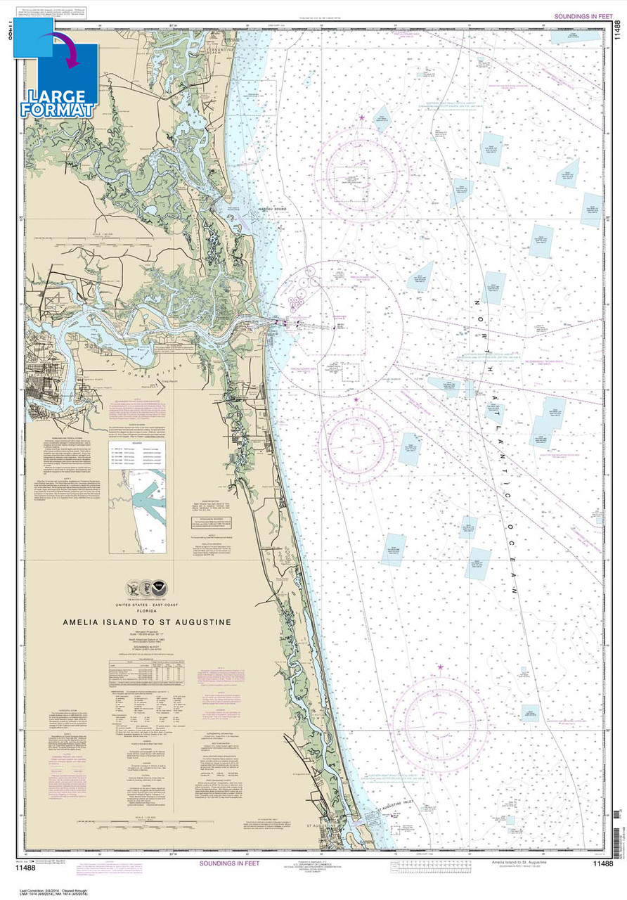 Large Format NOAA Chart 11488: Amelia Island to St. Augustine