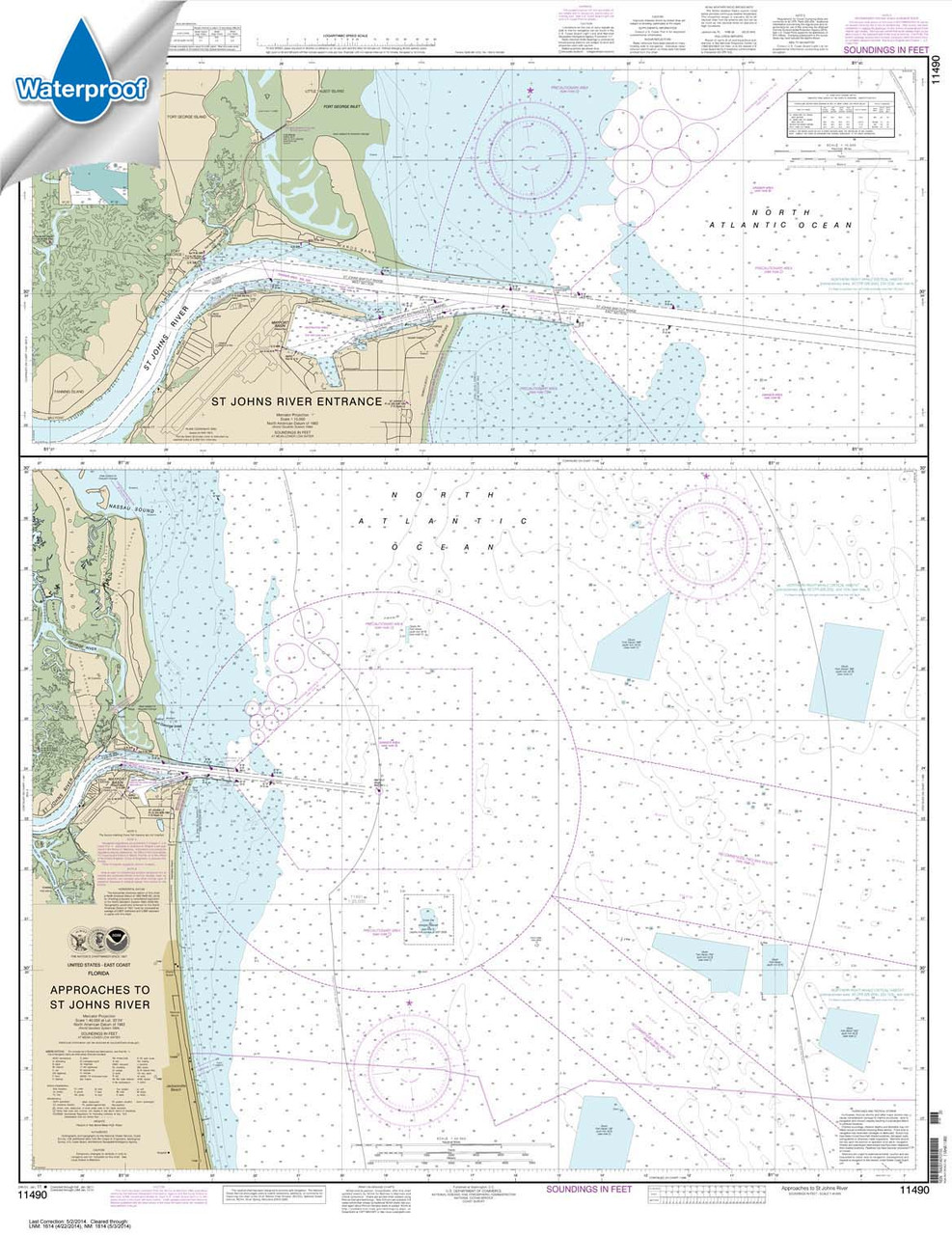 Waterproof NOAA Chart 11490: Approaches to St. Johns River;St. Johns River Entrance