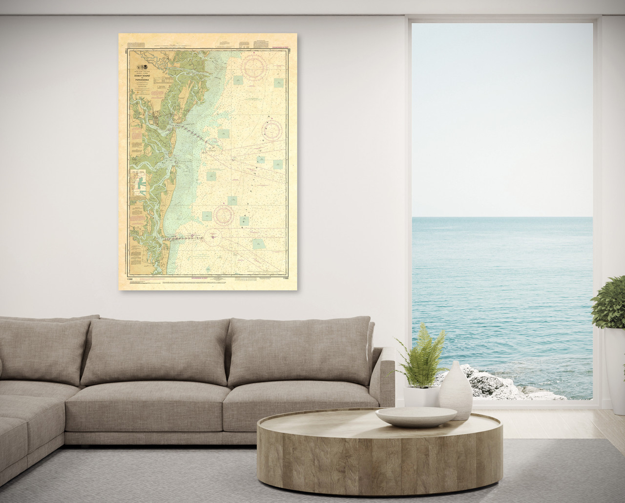 ANTIQUED NOAA Chart 11502: Doboy Sound to Fernadina