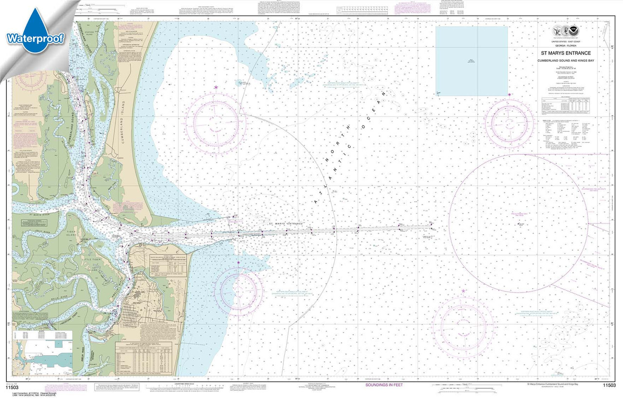 Waterproof NOAA Chart 11503: St. Marys Entrance Cumberland Sound and Kings Bay
