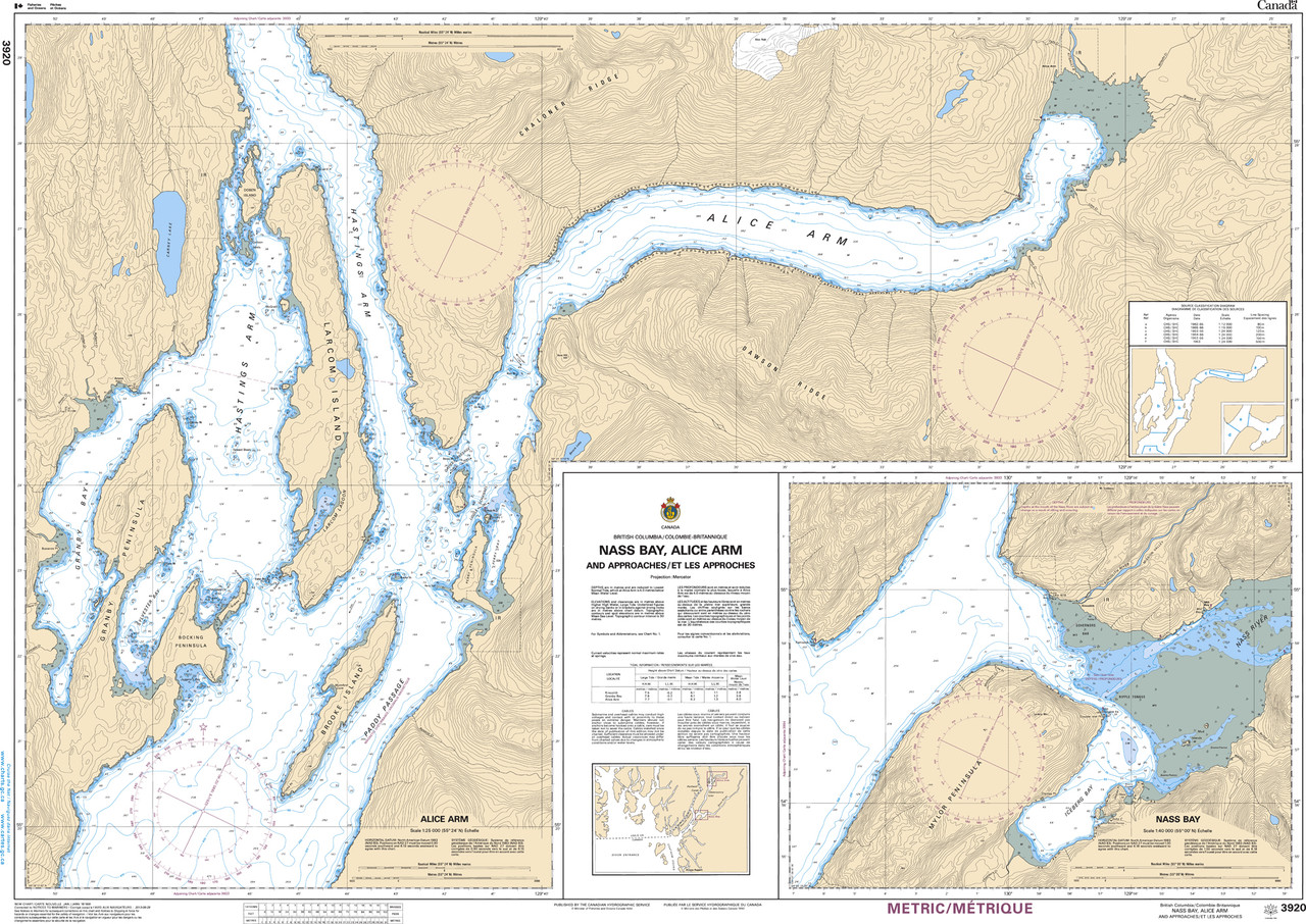 CHS Chart 3920: Nass Bay, Alice Arm and Approaches/et les approches