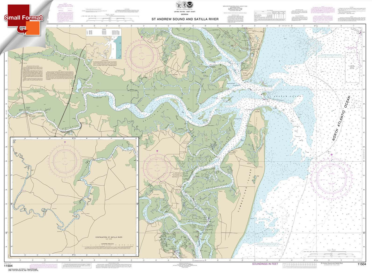 Small Format HISTORICAL NOAA Chart 11504: St. Andrew Sound and Satilla River