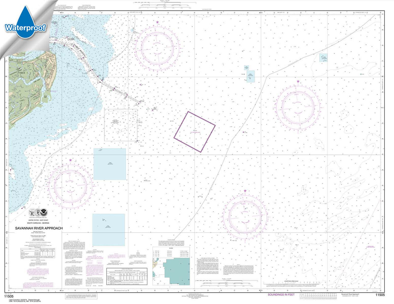 Waterproof NOAA Chart 11505: Savannah River Approach Waterproof NOAA Chart 11505: Savannah River Approach
