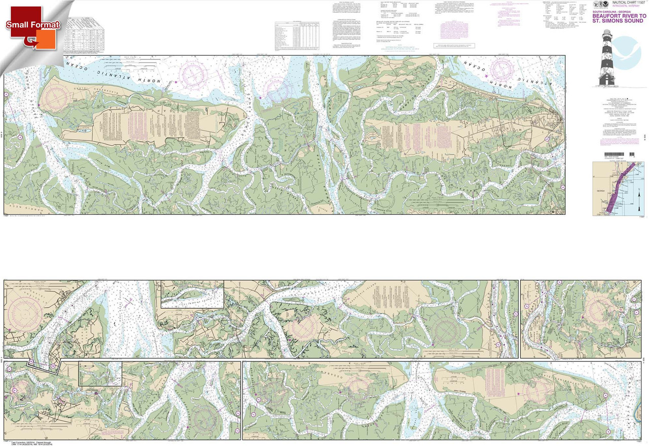Small Format NOAA Chart 11507: Intracoastal Waterway Beaufort River to St. Simons Sound