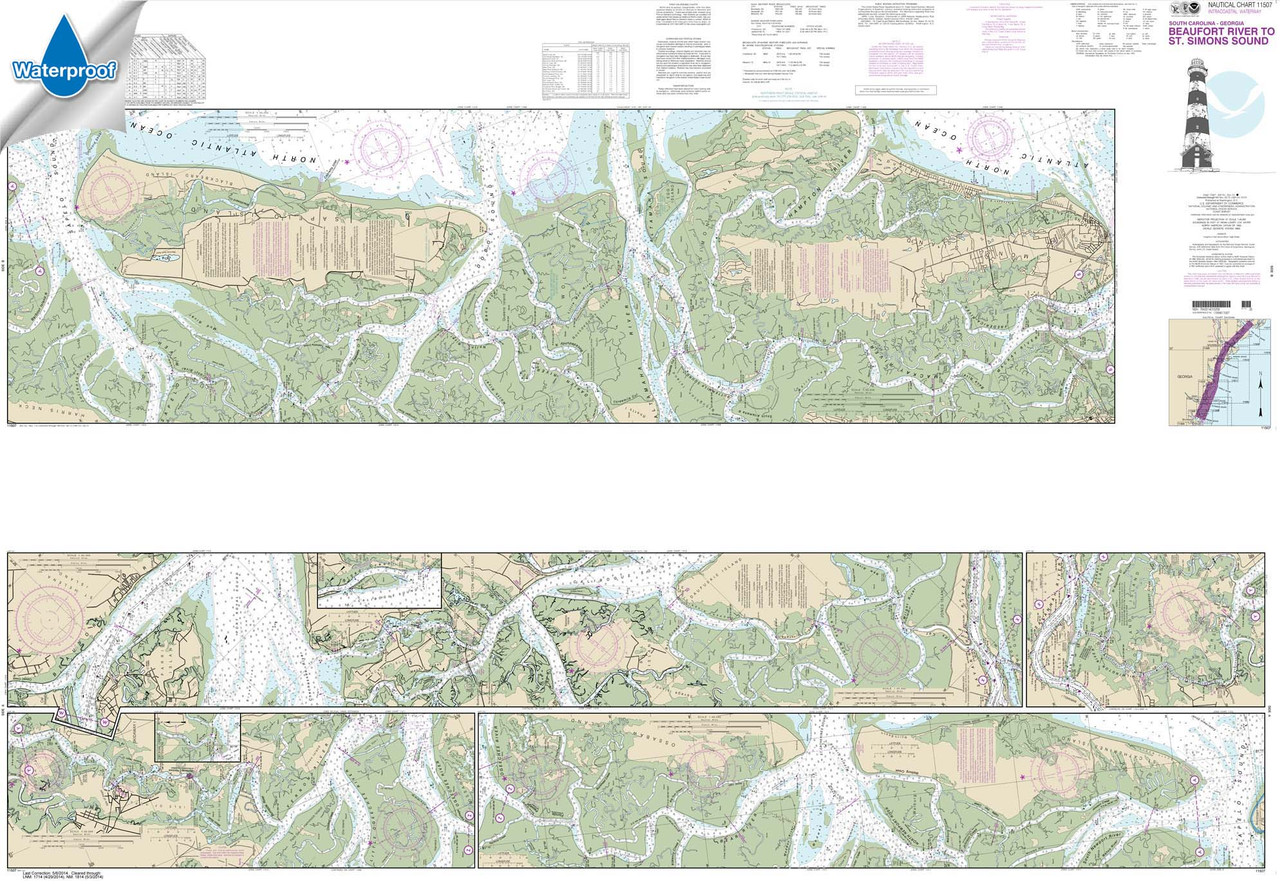 Waterproof NOAA Chart 11507: Intracoastal Waterway Beaufort River to St. Simons Sound