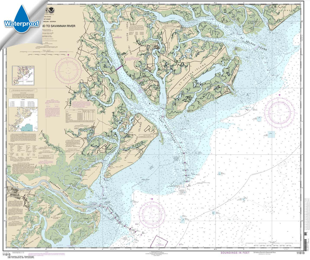 Waterproof NOAA Chart 11513: St. Helena Sound to Savannah River