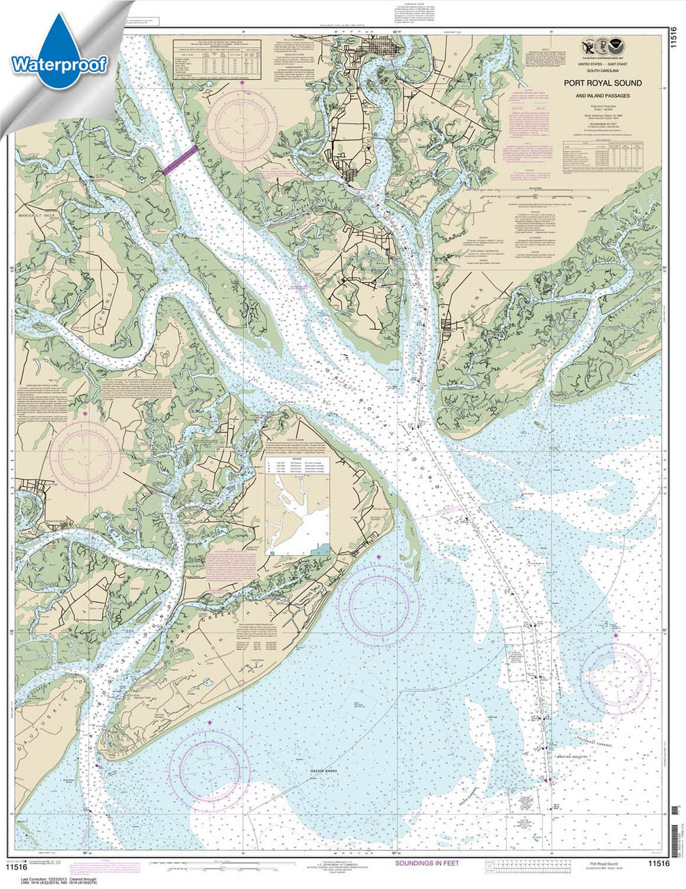 Waterproof NOAA Chart 11516: Port Royal Sound and Inland Passages